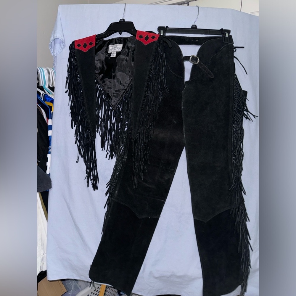 Women's Black Custom Suede Leather Fringed Western Riding Chaps
